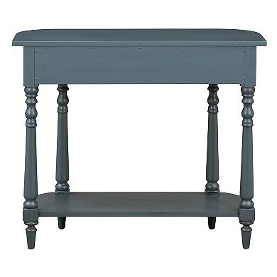 Whisen Narrow Retro Console Table with Curved Corner, Top Drawer and Open Shelf