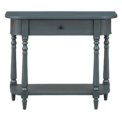 Whisen Narrow Retro Console Table with Curved Corner, Top Drawer and Open Shelf