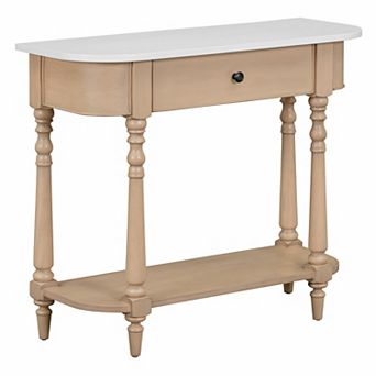Whisen Narrow Retro Console Table with Curved Corner, Top Drawer and Open Shelf