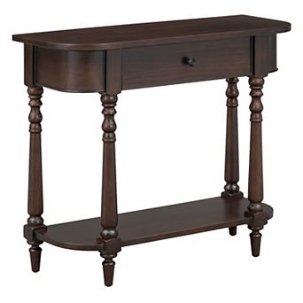 Whisen Narrow Retro Console Table with Curved Corner, Top Drawer and Open Shelf