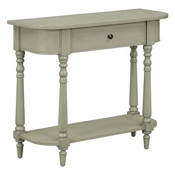 Whisen Narrow Retro Console Table with Curved Corner, Top Drawer and Open Shelf
