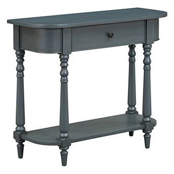Whisen Narrow Retro Console Table with Curved Corner, Top Drawer and Open Shelf