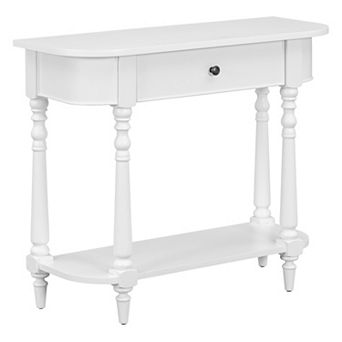 Whisen Narrow Retro Console Table with Curved Corner, Top Drawer and Open Shelf