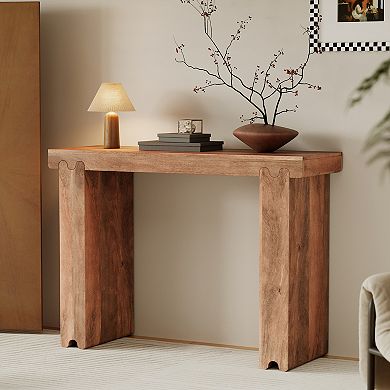 Whisen Minimalist Farmhouse Mango Wood Console Table, Entryway Table with Thickened Tabletop