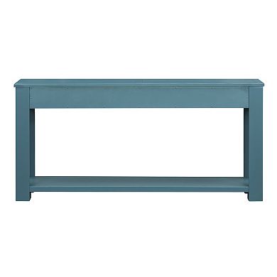 Whsien Rustic Rectangle Wood Console Table with Four Storage Drawers and Bottom Shelf