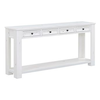 Whsien Rustic Rectangle Wood Console Table with Four Storage Drawers and Bottom Shelf
