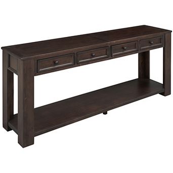 Whsien Rustic Rectangle Wood Console Table with Four Storage Drawers and Bottom Shelf