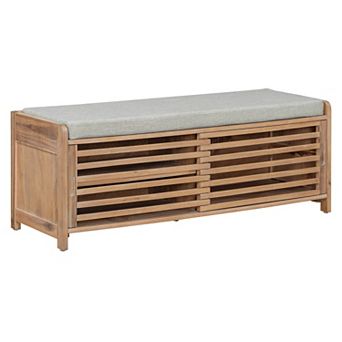 Whisen Retro Shoe Bench with Storage and Cushion, Distressed Shutter Storage Bench