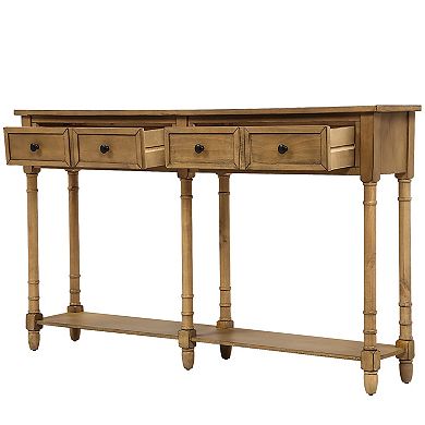 Whisen Rustic Rectangle Wood Console Table with Drawers and Bottom Shelf