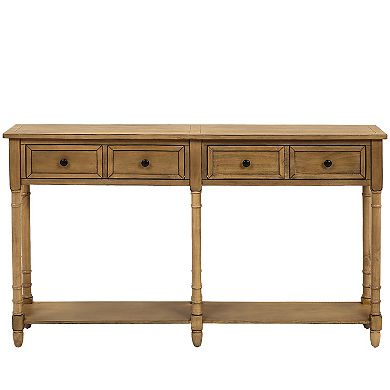 Whisen Rustic Rectangle Wood Console Table with Drawers and Bottom Shelf