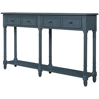 Whisen Rustic Rectangle Wood Console Table with Drawers and Bottom Shelf