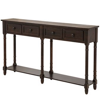 Whisen Rustic Rectangle Wood Console Table with Drawers and Bottom Shelf