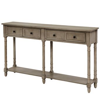 Whisen Rustic Rectangle Wood Console Table with Drawers and Bottom Shelf