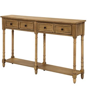 Whisen Rustic Rectangle Wood Console Table with Drawers and Bottom Shelf