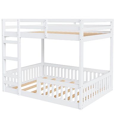 Whisen Full over Full Wooden Bunk Bed with Ladder and Safety Guardrails