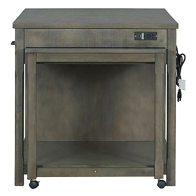 Whisen Extendable Kitchen Island on Wheels with 3 Drawers, Open Shelves and Built-In Power Outlets
