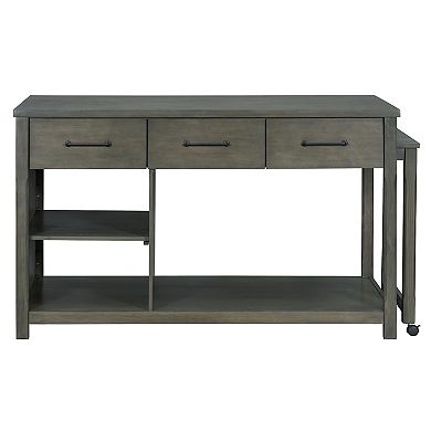 Whisen Extendable Kitchen Island on Wheels with 3 Drawers, Open Shelves and Built-In Power Outlets