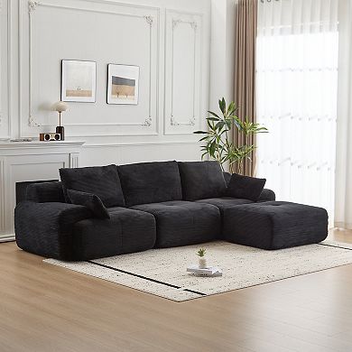 Whisen Large Memory Foam Compressed Sectional Sofa with Corduroy Fabric Extra Deep Loveseat