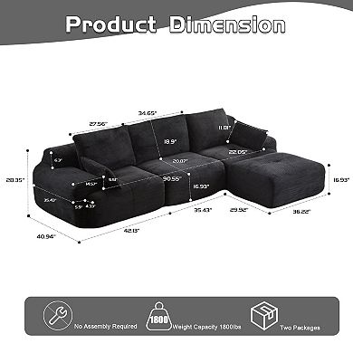 Whisen Large Memory Foam Compressed Sectional Sofa with Corduroy Fabric Extra Deep Loveseat