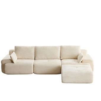 Whisen Large Memory Foam Compressed Sectional Sofa with Corduroy Fabric Extra Deep Loveseat