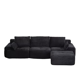 Whisen Large Memory Foam Compressed Sectional Sofa with Corduroy Fabric Extra Deep Loveseat