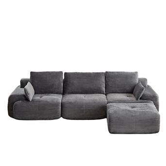 Whisen Large Memory Foam Compressed Sectional Sofa with Corduroy Fabric Extra Deep Loveseat