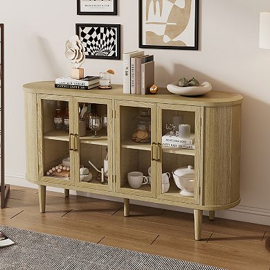 Whisen Farmhouse Sideboard Cabinet with Storage, Glass Doors and Adjustable Shelves