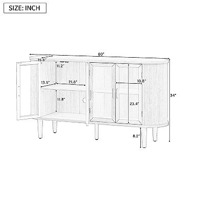 Whisen Farmhouse Sideboard Cabinet with Storage, Glass Doors and Adjustable Shelves
