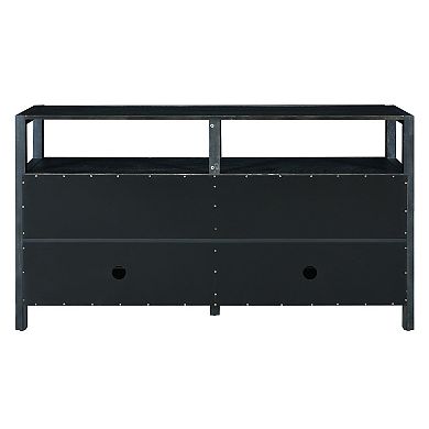 Whisen Bohemian Style Rattan Buffet Storage Cabinet with Solid Wood Frame and 3 Adjustable Shelves