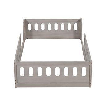 Whisen Wooden Platform Bed with Semi-enclosed Fence