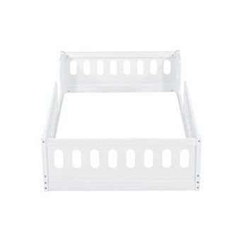 Whisen Wooden Platform Bed with Semi-enclosed Fence