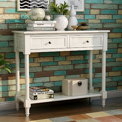 Whisen Rustic Console Table Traditional Design with Two Drawers and Bottom Shelf