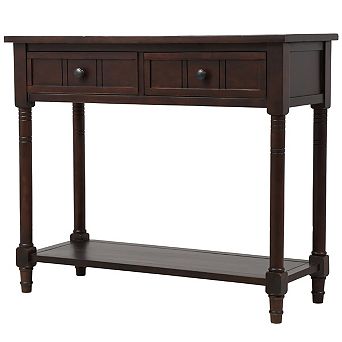 Whisen Rustic Console Table Traditional Design with Two Drawers and Bottom Shelf