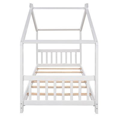Whisen Twin Size House Platform Bed with Headboard and Footboard, Roof Design