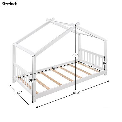 Whisen Twin Size House Platform Bed with Headboard and Footboard, Roof Design