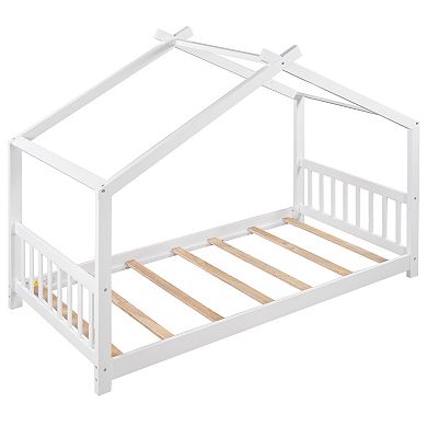 Whisen Twin Size House Platform Bed with Headboard and Footboard, Roof Design