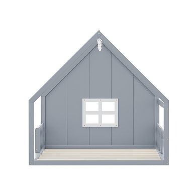 Whisen Wooden House Bed with Window and Fence