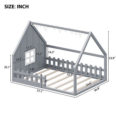Whisen Wooden House Bed with Window and Fence