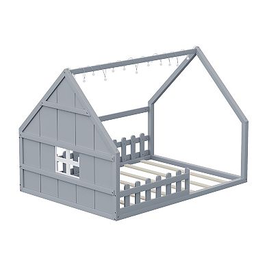 Whisen Wooden House Bed with Window and Fence