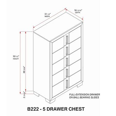 Kings Brand Furniture Ambroise 5 Wood Drawer Chest Dresser for Entryway, Bedroom Storage Organizer