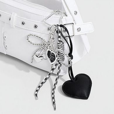 Heart Charm Keychain with Silver Chain Details and Bow Accent