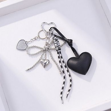 Heart Charm Keychain with Silver Chain Details and Bow Accent