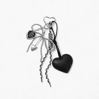 Heart Charm Keychain with Silver Chain Details and Bow Accent