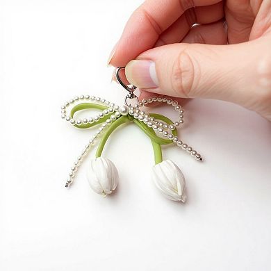 Pearl Bow Keychain with Satin Tulip Charms and Ribbon Accent