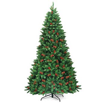 Gymax 7.5FT Pre-Lit Christmas Tree Hinged Artificial Tree Decoration w/ LED Lights