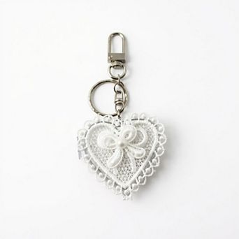 Lace Heart Charm Keychain with Pearl Bow Accent