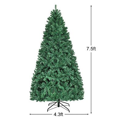 Gymax 7.5FT Pre-Lit Christmas Tree Hinged Artificial Tree w/ Metal Stand LED Lights