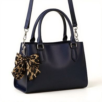 Leopard Print Fabric Bow Keychain with Silver Heart Clip Charm