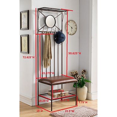 Kings Brand Furniture Pacher 5-Hook Hall Tree Coat Rack With Storage Bench