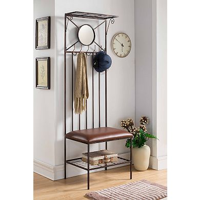 Kings Brand Furniture Pacher 5-Hook Hall Tree Coat Rack With Storage Bench